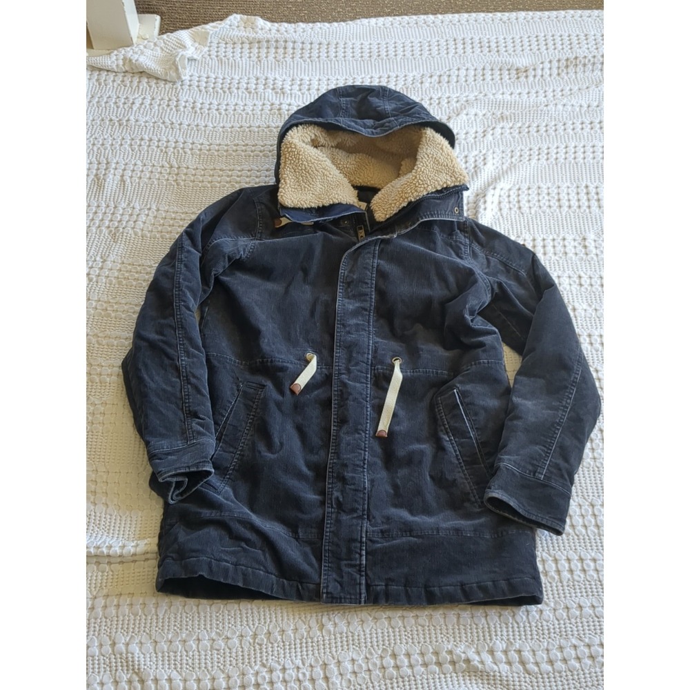 Burton Corduroy Insulated Sherpa Collar Hooded Zip Snap Blue Sz Medium Women